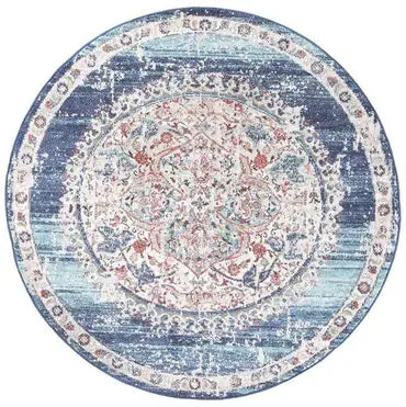 Blue Salsa Vintage Traditional Turkish Round Rug - 160x160cm – Rug Decor