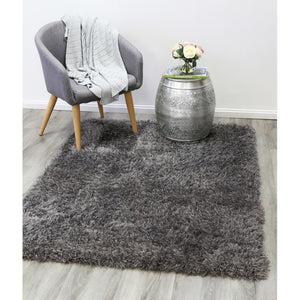 Stunning Soft Round Shaggy Charcoal Turkish Rug